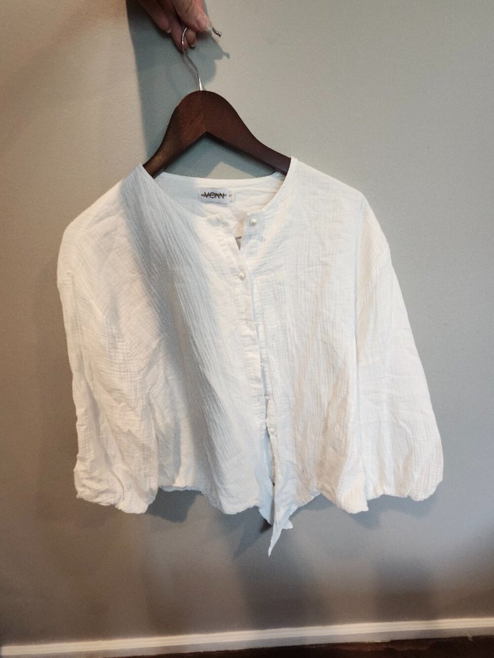 White button up tie bottom blouse
